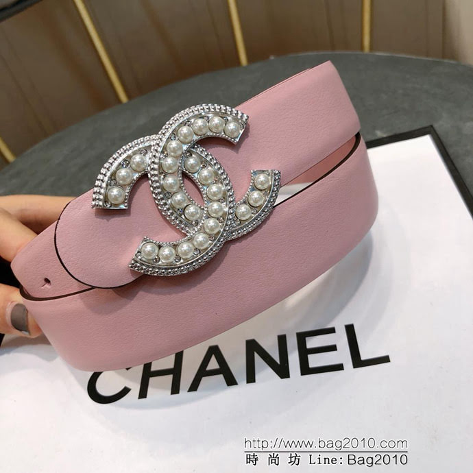 CHANEL香奈兒 18新款 CC珍珠水鑽扣 30MM精品光滑優雅皮帶 小紅書火爆款  xfp1007